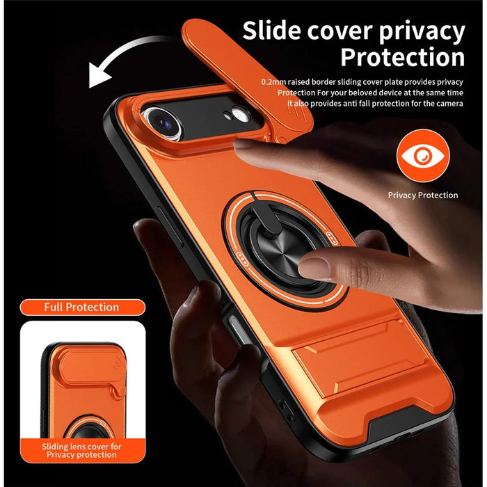 For iPhone Air Case Compatible with MagSafe Ring Holder Foldable Kickstand TPU PC Phone Cover with Camera Lens Slider - Orange - 7