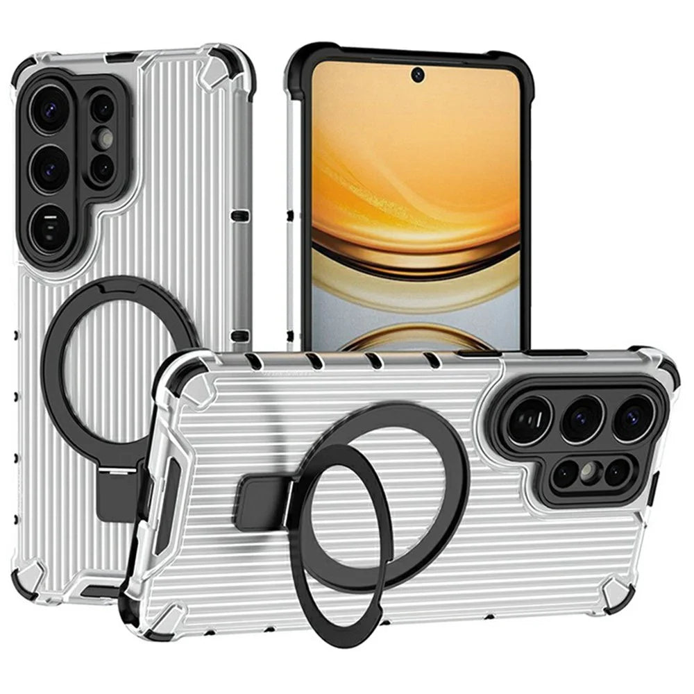For Samsung Galaxy S26 Ultra Magnetic Case with Kickstand PC + TPU Phone Cover - Transparent - 1