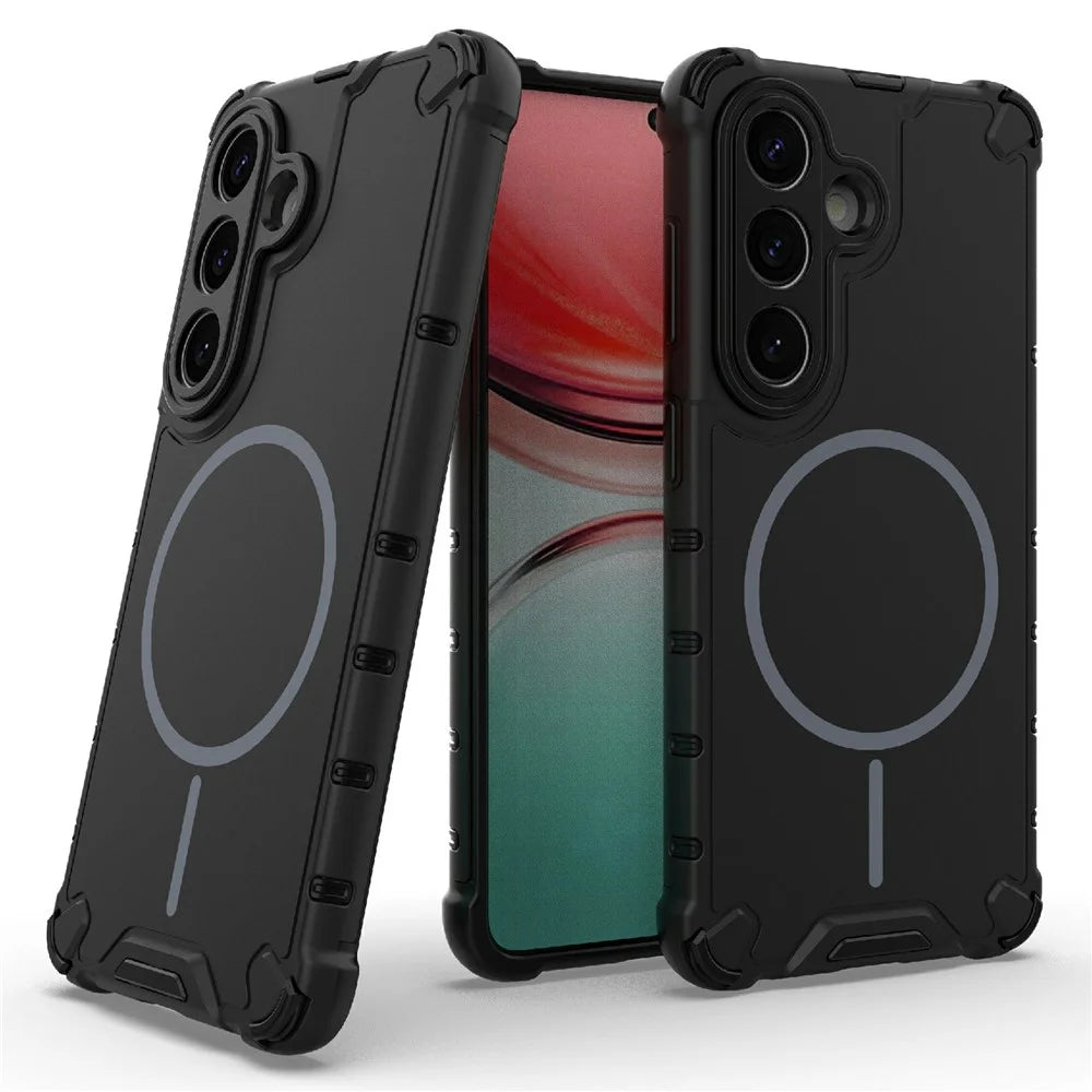 For Samsung Galaxy S26 Magnetic Case Corrugated Texture Heat Dissipation TPU + PC Phone Back Cover - Black - 2