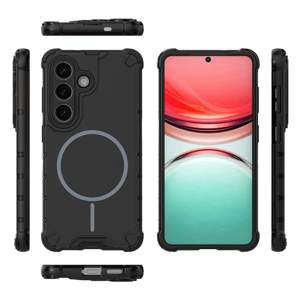 For Samsung Galaxy S26+ Magnetic Case Corrugated Texture Heat Dissipation TPU + PC Phone Back Cover - Black - 3