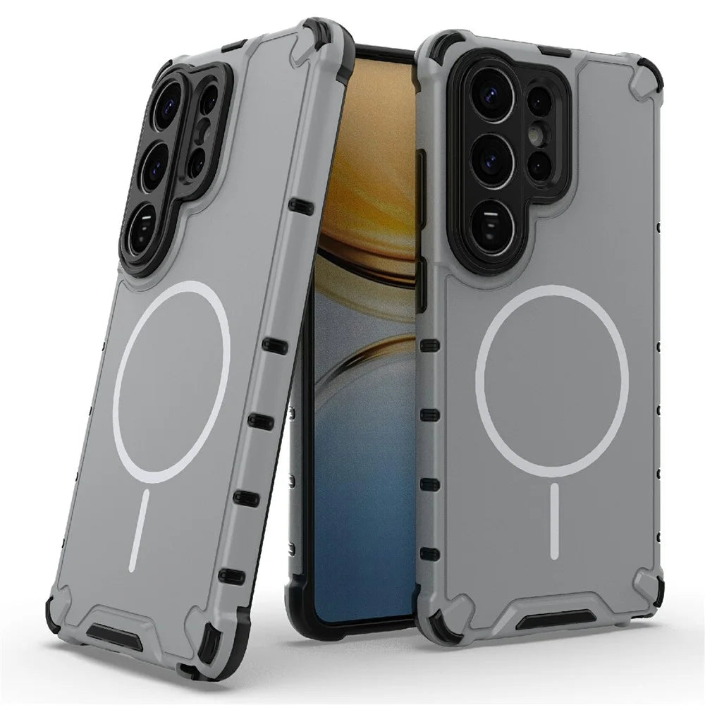 For Samsung Galaxy S26 Ultra Magnetic Case Corrugated Texture Heat Dissipation TPU + PC Phone Back Cover - Grey White - 2