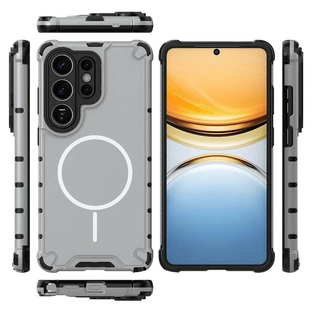 For Samsung Galaxy S26 Ultra Magnetic Case Corrugated Texture Heat Dissipation TPU + PC Phone Back Cover - Grey White - 3