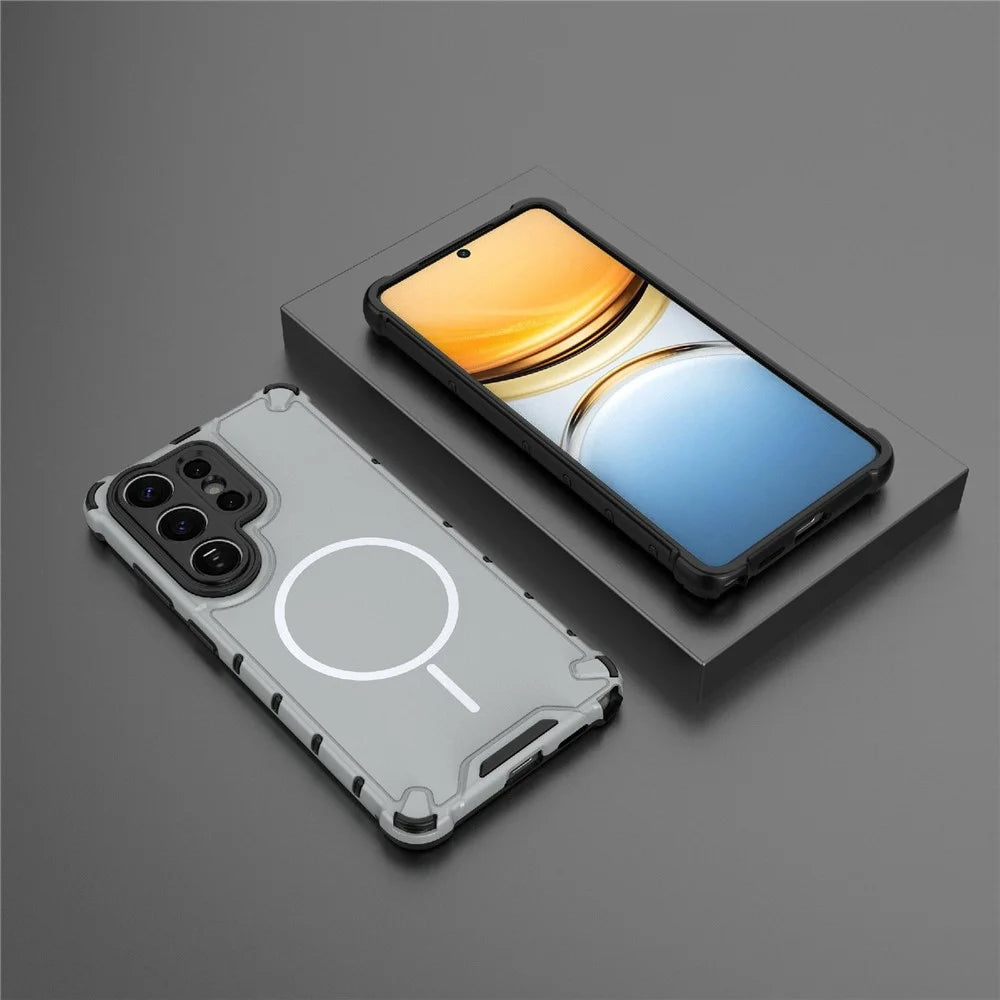 For Samsung Galaxy S26 Ultra Magnetic Case Corrugated Texture Heat Dissipation TPU + PC Phone Back Cover - Grey White - 4
