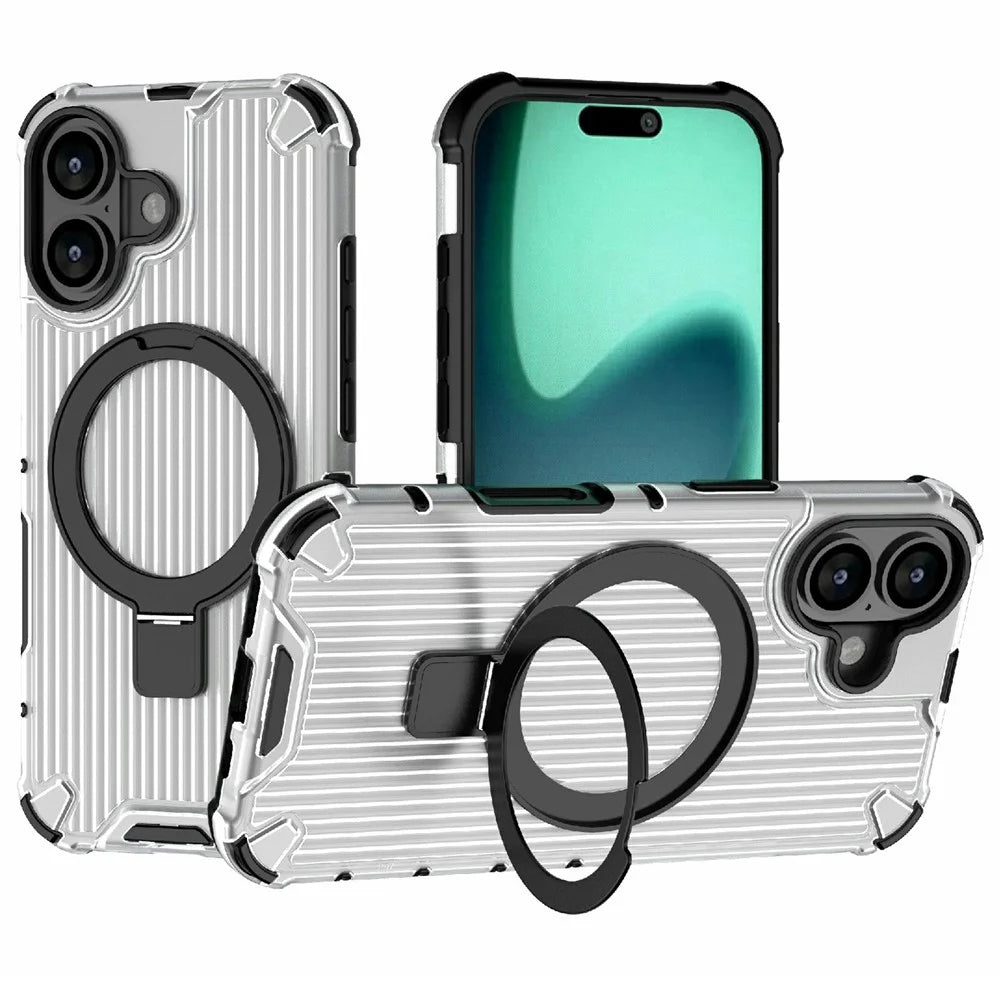 For iPhone 17 Magnetic Case with Kickstand PC + TPU Phone Cover Compatible with MagSafe - Transparent - 1