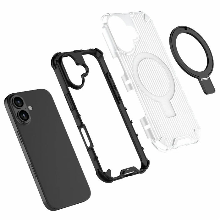 For iPhone 17 Magnetic Case with Kickstand PC + TPU Phone Cover Compatible with MagSafe - Transparent - 3