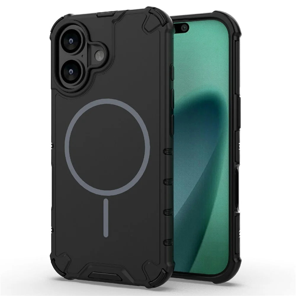 For iPhone 17 Case Compatible with MagSafe Corrugated Texture Heat Dissipation TPU + PC Phone Back Cover - Black - 1