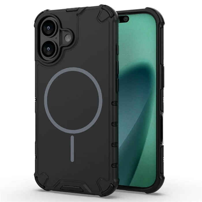 For iPhone 17 Case Compatible with MagSafe Corrugated Texture Heat Dissipation TPU + PC Phone Back Cover - Black - 1