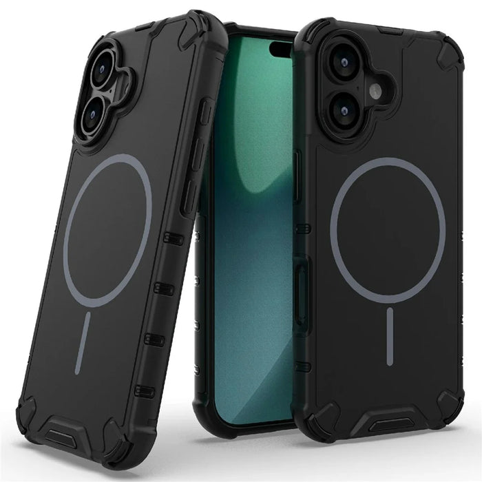 For iPhone 17 Case Compatible with MagSafe Corrugated Texture Heat Dissipation TPU + PC Phone Back Cover - Black - 2