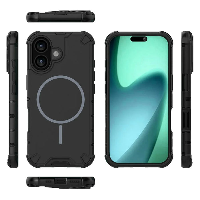 For iPhone 17 Case Compatible with MagSafe Corrugated Texture Heat Dissipation TPU + PC Phone Back Cover - Black - 3