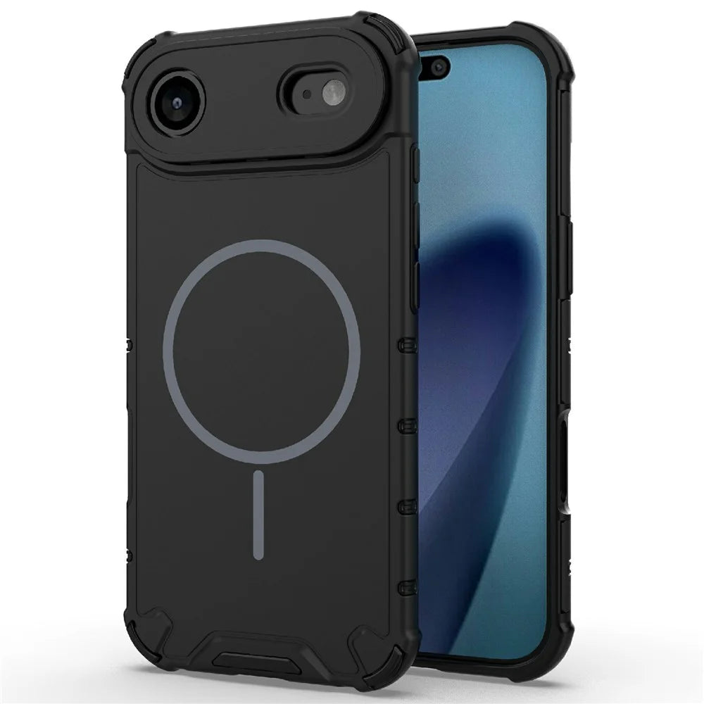 For iPhone Air Case Compatible with MagSafe Corrugated Texture Heat Dissipation TPU + PC Phone Back Cover - Black - 1