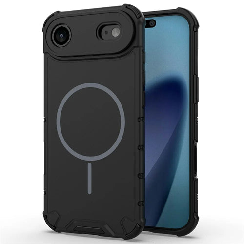 For iPhone Air Case Compatible with MagSafe Corrugated Texture Heat Dissipation TPU + PC Phone Back Cover - Black - 1