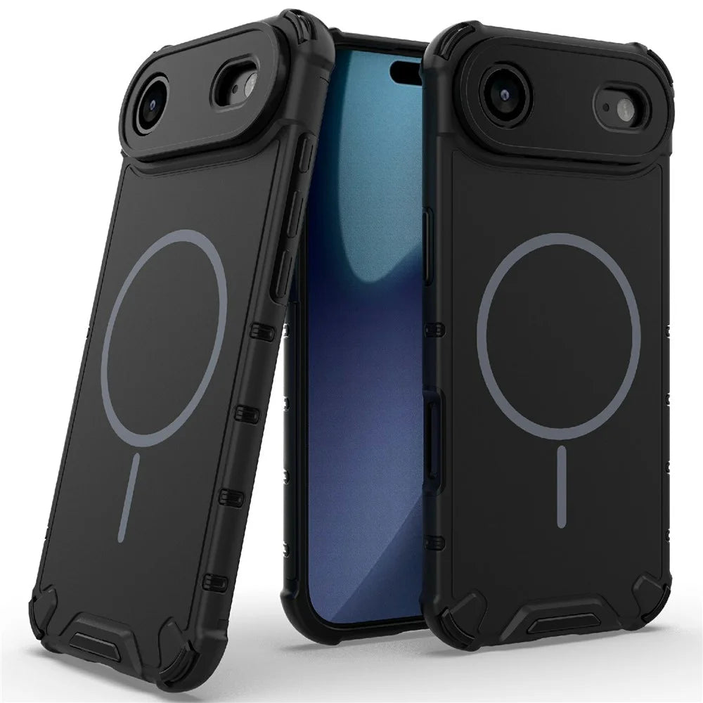 For iPhone Air Case Compatible with MagSafe Corrugated Texture Heat Dissipation TPU + PC Phone Back Cover - Black - 2