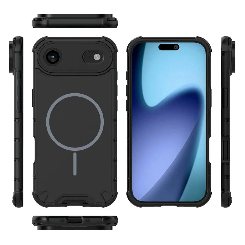 For iPhone Air Case Compatible with MagSafe Corrugated Texture Heat Dissipation TPU + PC Phone Back Cover - Black - 3