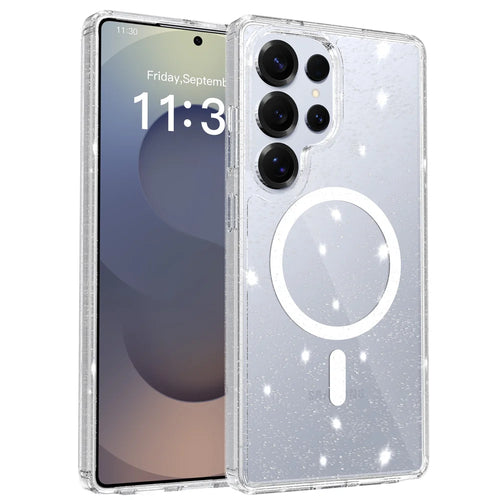 For Samsung Galaxy S25 Ultra Magnetic Case Glitter Design TPU PC PET Drop Proof Phone Cover - Transparent - 1