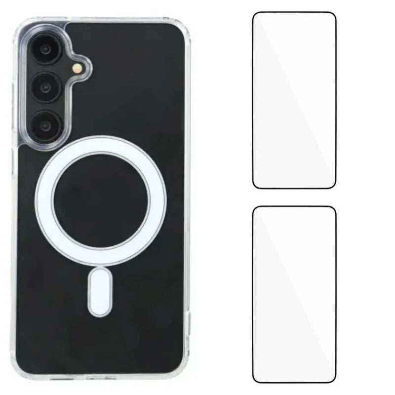 WANLONFENG For Samsung Galaxy S26 Clear Case  LM1 Series Magnetic Case with 2Pcs Screen Films (Big Lens Hole) - Transparent - 1