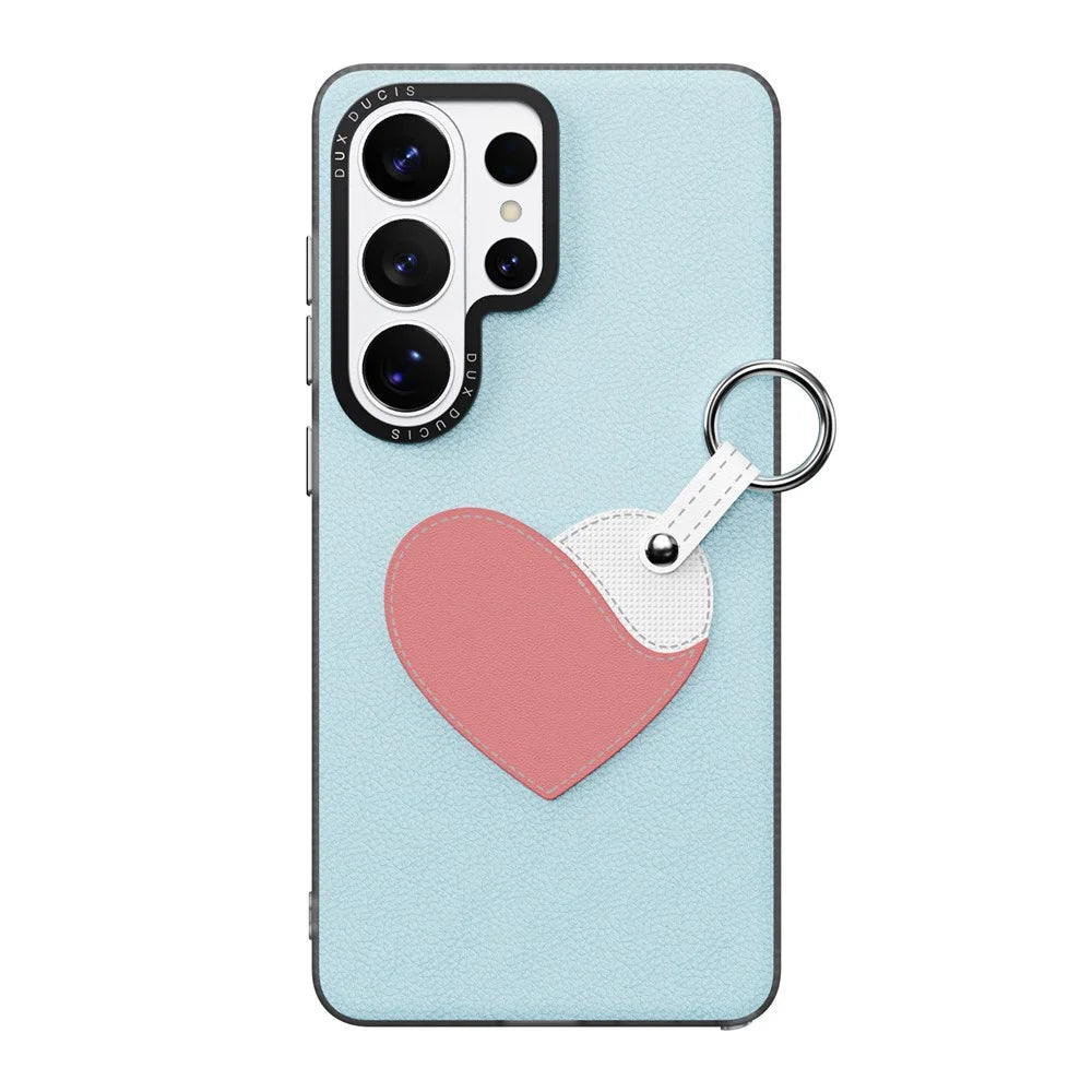 DUX DUCIS For Samsung Galaxy S26 Ultra Case  Luvy Series PU Leather + TPU + PC Phone Back Cover with Finger Ring / Wrist Strap - Sky Blue & Heart - 2