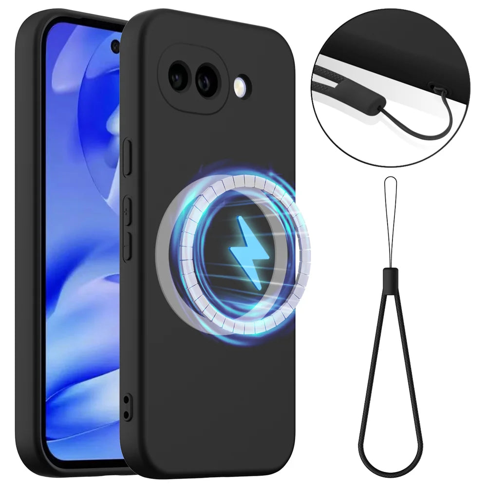For Google Pixel 10a Magnetic Case Anti-Drop Liquid Silicone Phone Cover - Black - 1