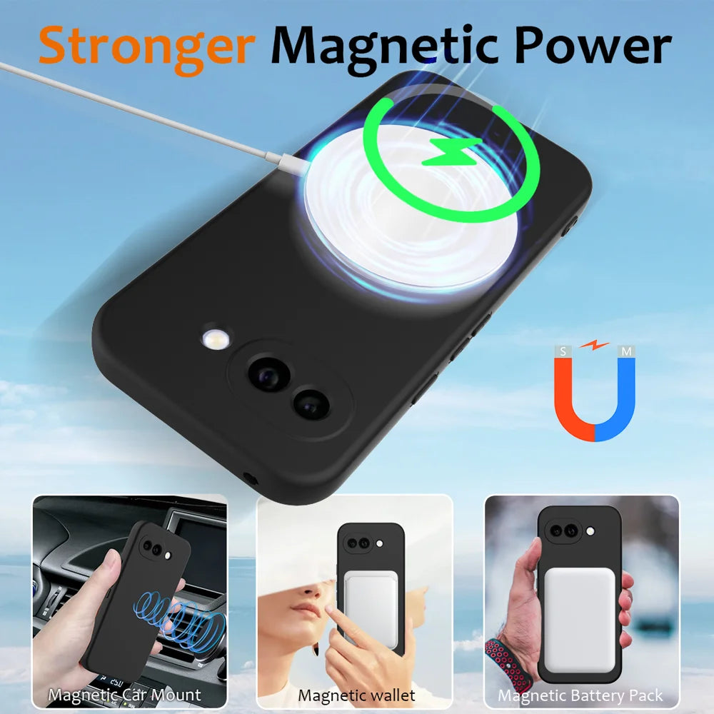 For Google Pixel 10a Magnetic Case Anti-Drop Liquid Silicone Phone Cover - Black - 3