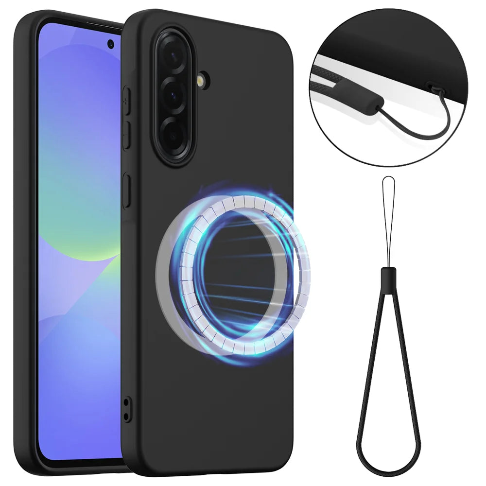 For Samsung Galaxy A37 5G Magnetic Case Anti-Drop Liquid Silicone Phone Cover - Black - 1