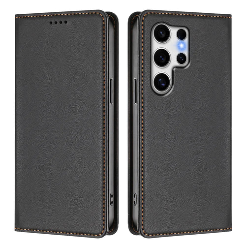 For Samsung Galaxy S25 Ultra Leather Wallet Case Magnetic Closure RFID Blocking Phone Cover - Black - 1
