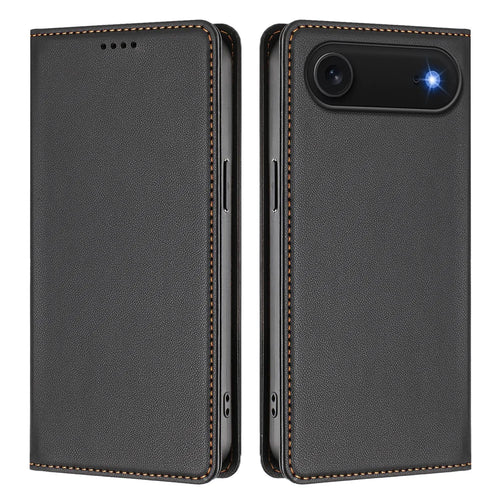 For iPhone Air Leather Wallet Case Magnetic Closure RFID Blocking Phone Cover - Black - 1