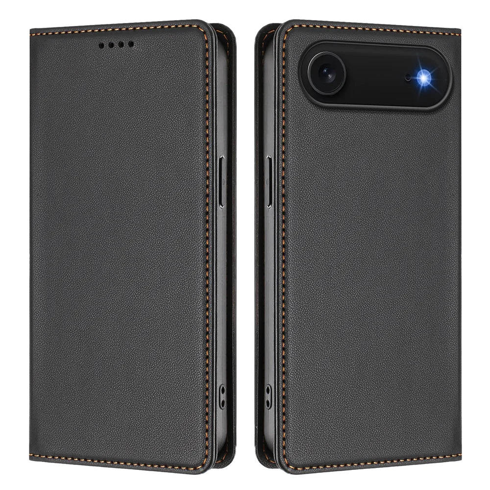 For iPhone Air Leather Wallet Case Magnetic Closure RFID Blocking Phone Cover - Black - 1
