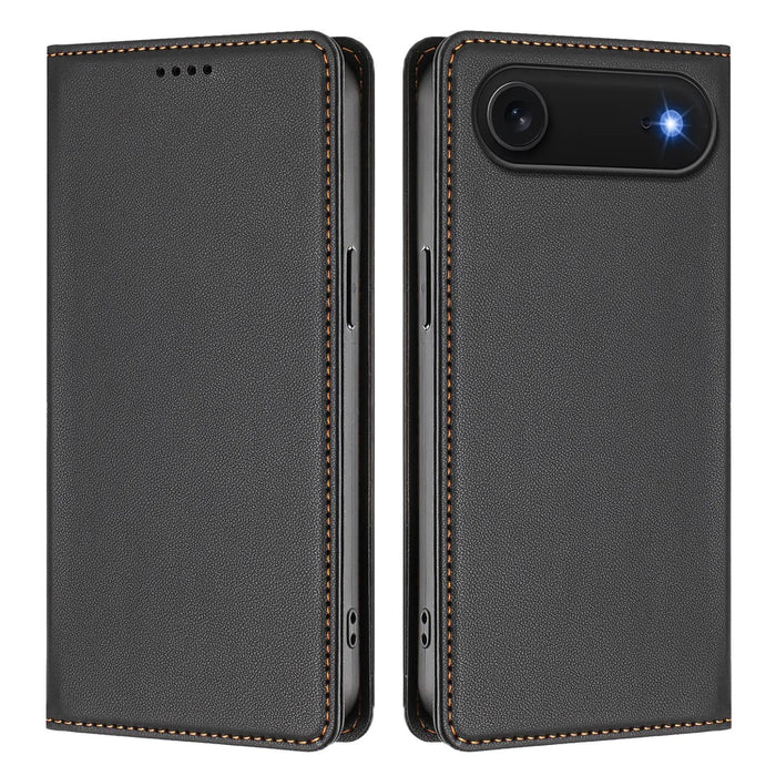 For iPhone Air Leather Wallet Case Magnetic Closure RFID Blocking Phone Cover - Black - 1