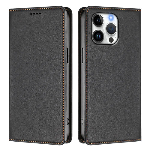 For iPhone 16 Pro Max Leather Wallet Case Magnetic Closure RFID Blocking Phone Cover - Black - 1