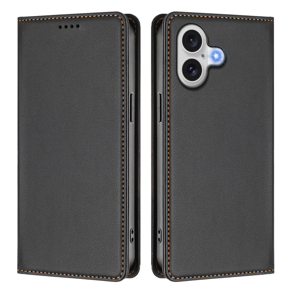 For iPhone 17 Leather Wallet Case Magnetic Closure RFID Blocking Phone Cover - Black - 1