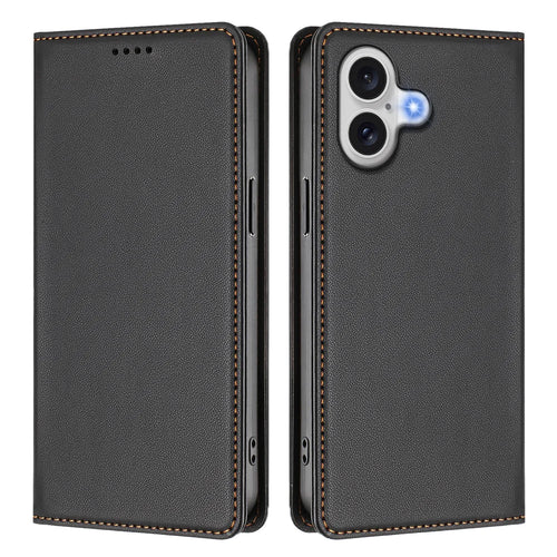 For iPhone 17 Leather Wallet Case Magnetic Closure RFID Blocking Phone Cover - Black - 1