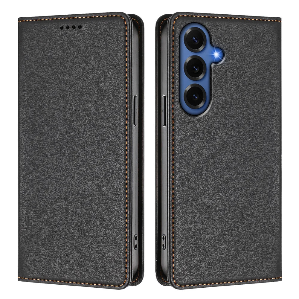 For Samsung Galaxy S26+ Leather Wallet Case Magnetic Closure RFID Blocking Phone Cover - Black - 1