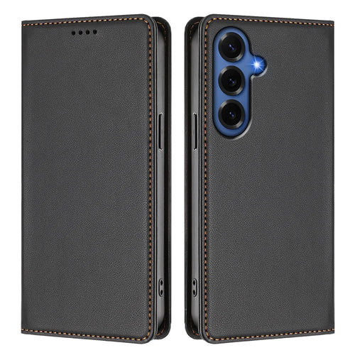 For Samsung Galaxy S26+ Leather Wallet Case Magnetic Closure RFID Blocking Phone Cover - Black - 1