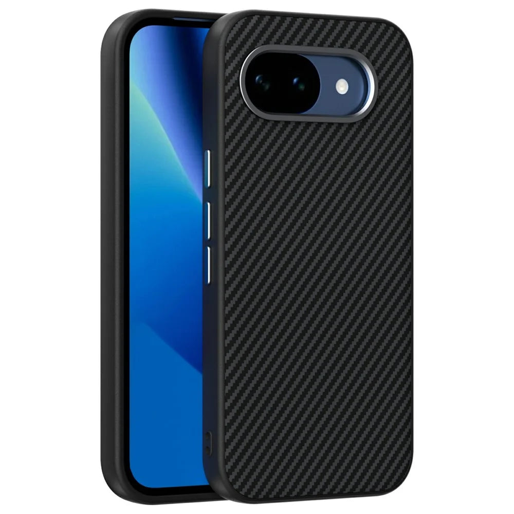 ABEEL For Google Pixel 10a Magnetic Case Carbon Fiber Texture TPU PC PU Phone Back Cover - Black - 1