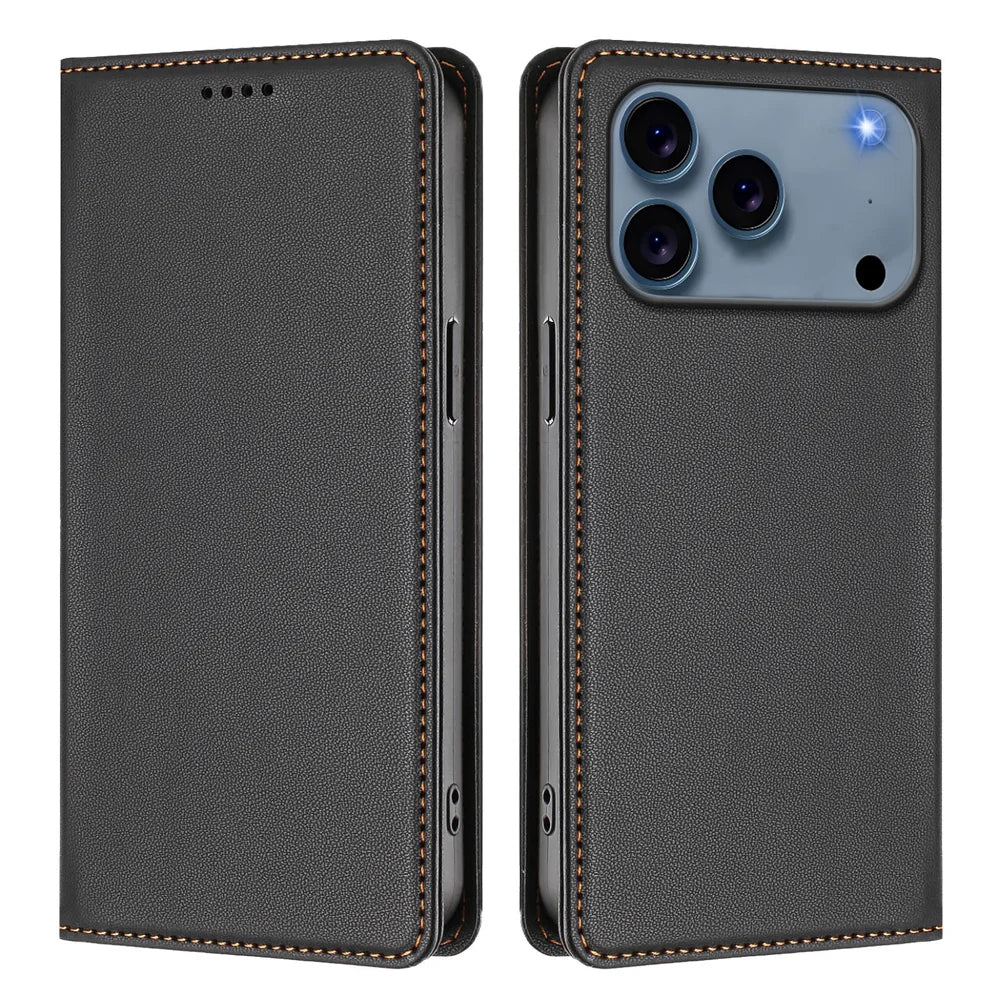 For iPhone 18 Pro / 17 Pro Leather Wallet Case Magnetic Closure RFID Blocking Phone Cover - Black - 1