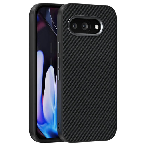 ABEEL For Google Pixel 9a Magnetic Case Carbon Fiber Texture TPU PC PU Phone Back Cover - Black - 1