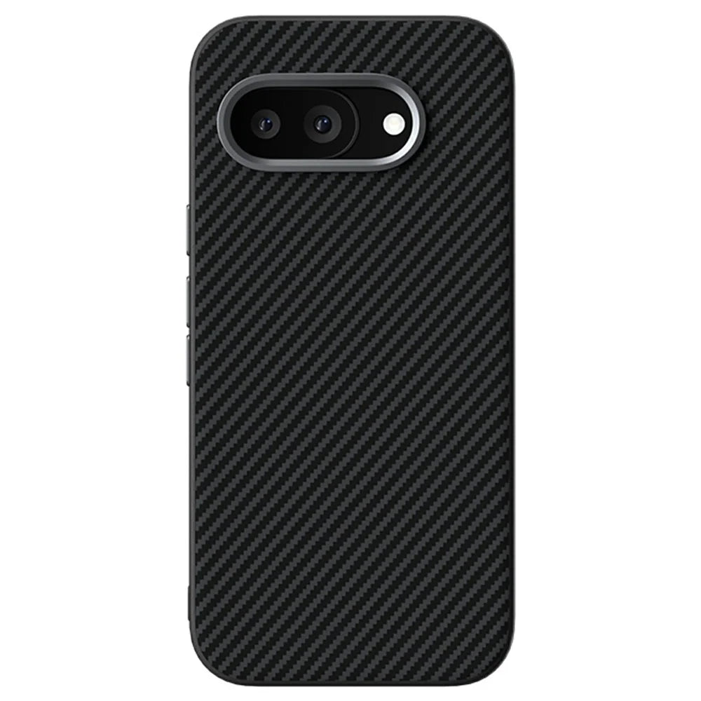 ABEEL For Google Pixel 9a Magnetic Case Carbon Fiber Texture TPU PC PU Phone Back Cover - Black - 2