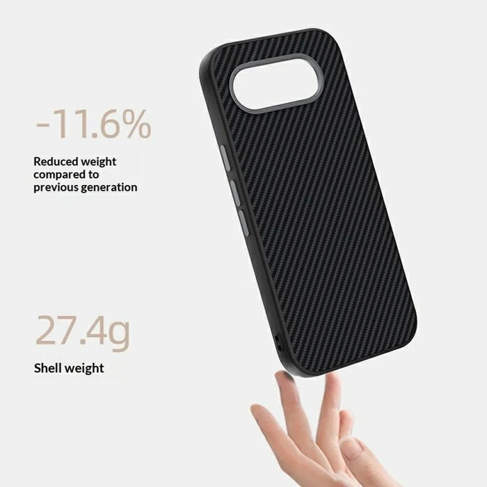 ABEEL For Google Pixel 9a Magnetic Case Carbon Fiber Texture TPU PC PU Phone Back Cover - Black - 3