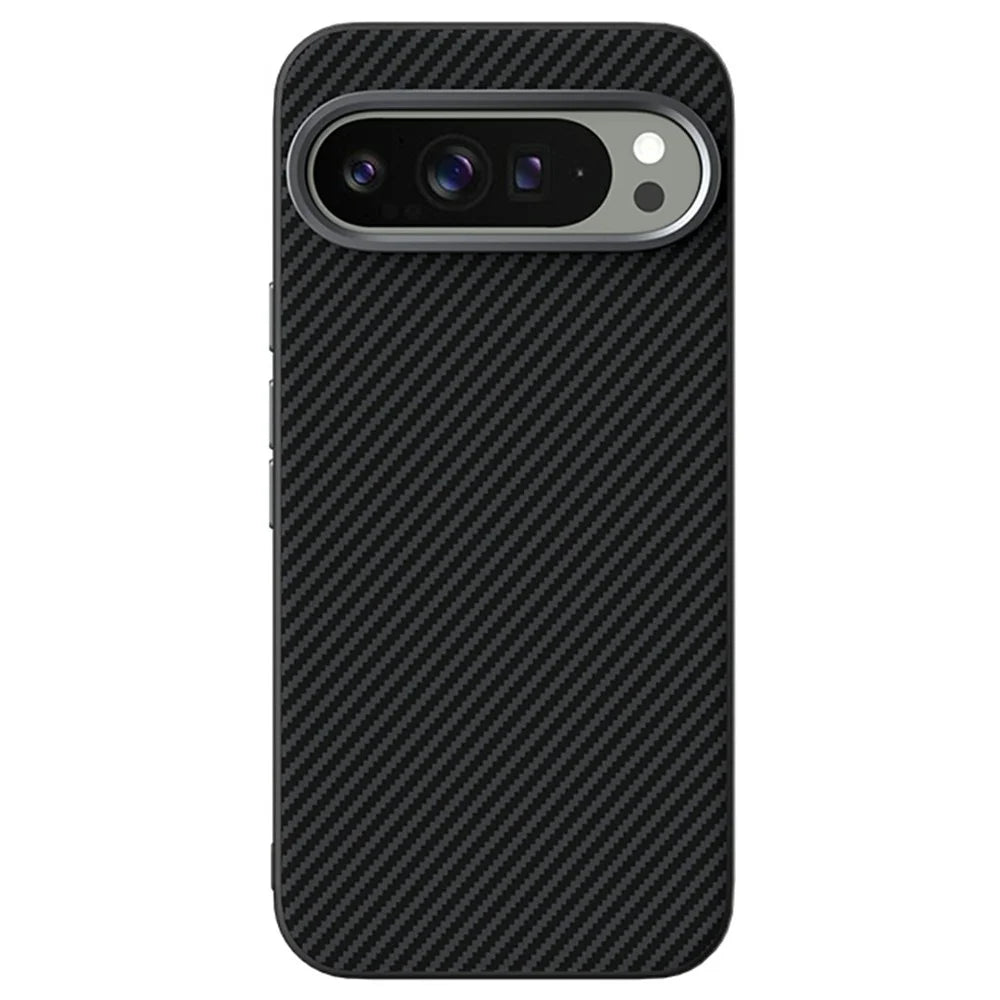 ABEEL For Google Pixel 9 Pro XL Magnetic Case Carbon Fiber Texture TPU PC PU Phone Back Cover - Black - 2