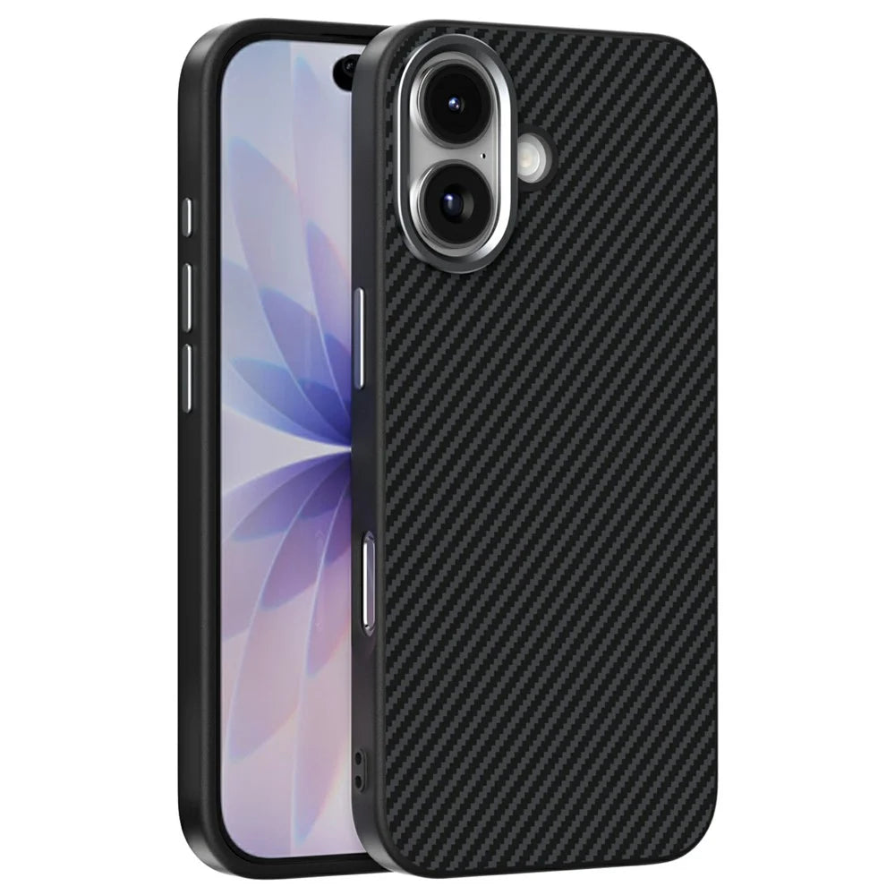 ABEEL For iPhone 17 Magnetic Case Carbon Fiber Texture TPU PC PU Phone Back Cover - Black - 1