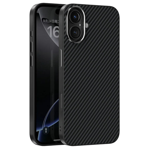 ABEEL For iPhone 16 Case Compatible with MagSafe Carbon Fiber Texture TPU PC PU Phone Back Cover - Black - 1