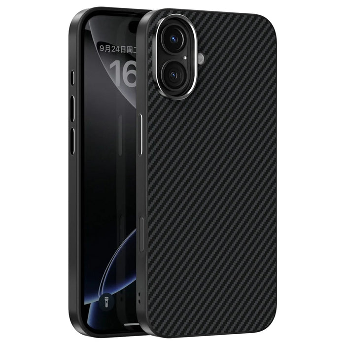 ABEEL For iPhone 16 Case Compatible with MagSafe Carbon Fiber Texture TPU PC PU Phone Back Cover - Black - 1