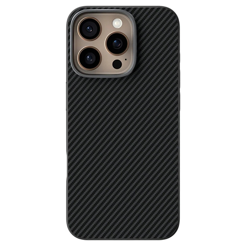ABEEL For iPhone 16 Pro Case Compatible with MagSafe Carbon Fiber Texture TPU PC PU Phone Back Cover - Black - 2