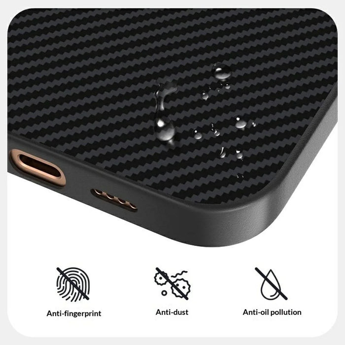 ABEEL For iPhone 16 Pro Case Compatible with MagSafe Carbon Fiber Texture TPU PC PU Phone Back Cover - Black - 4