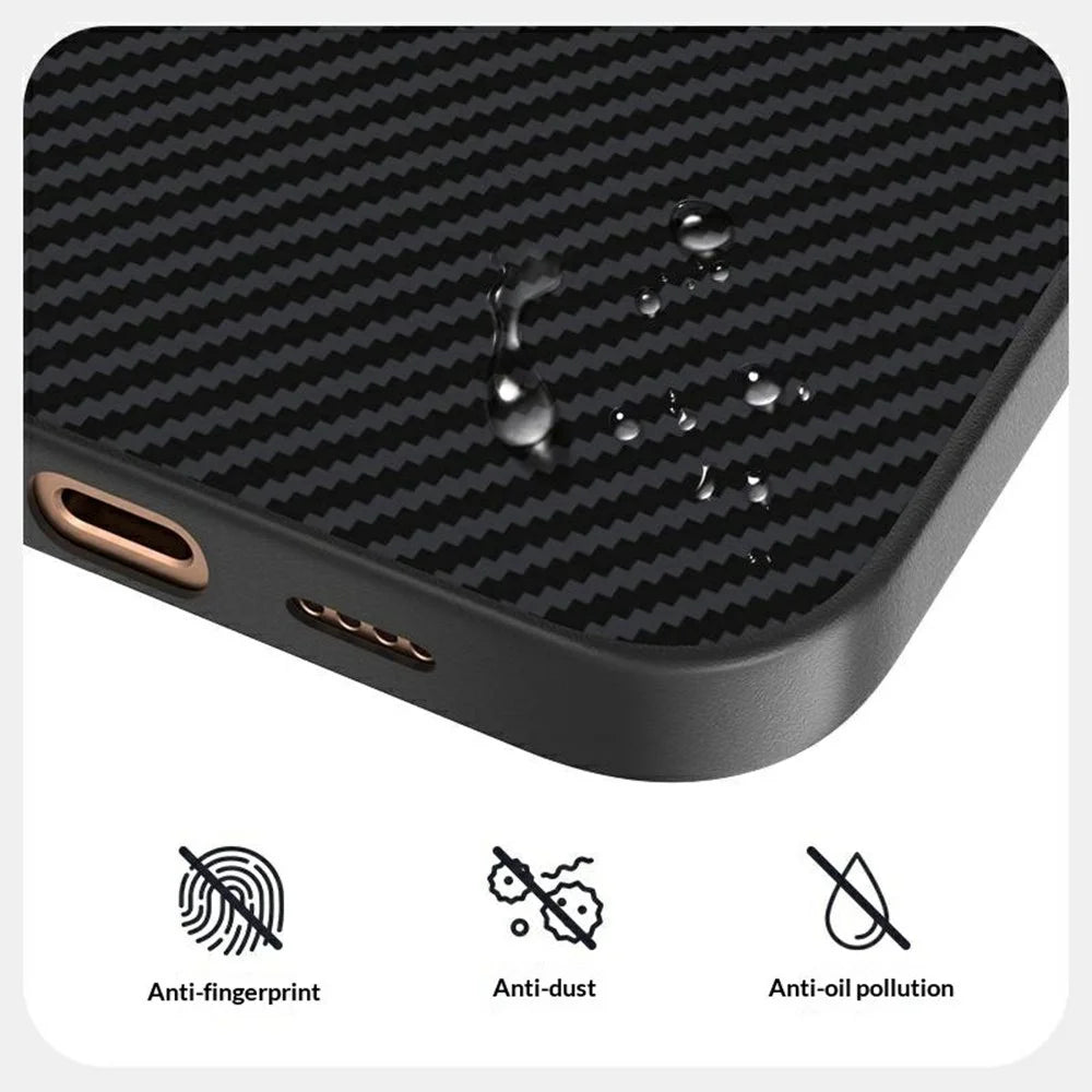 ABEEL For iPhone 16 Pro Max Case Compatible with MagSafe Carbon Fiber Texture TPU PC PU Phone Back Cover - Black - 4