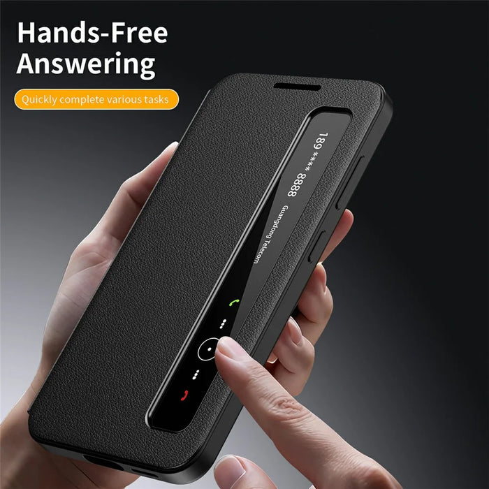 For Samsung Galaxy S23 Case Smart View Window Leather Phone Cover - Black - 3