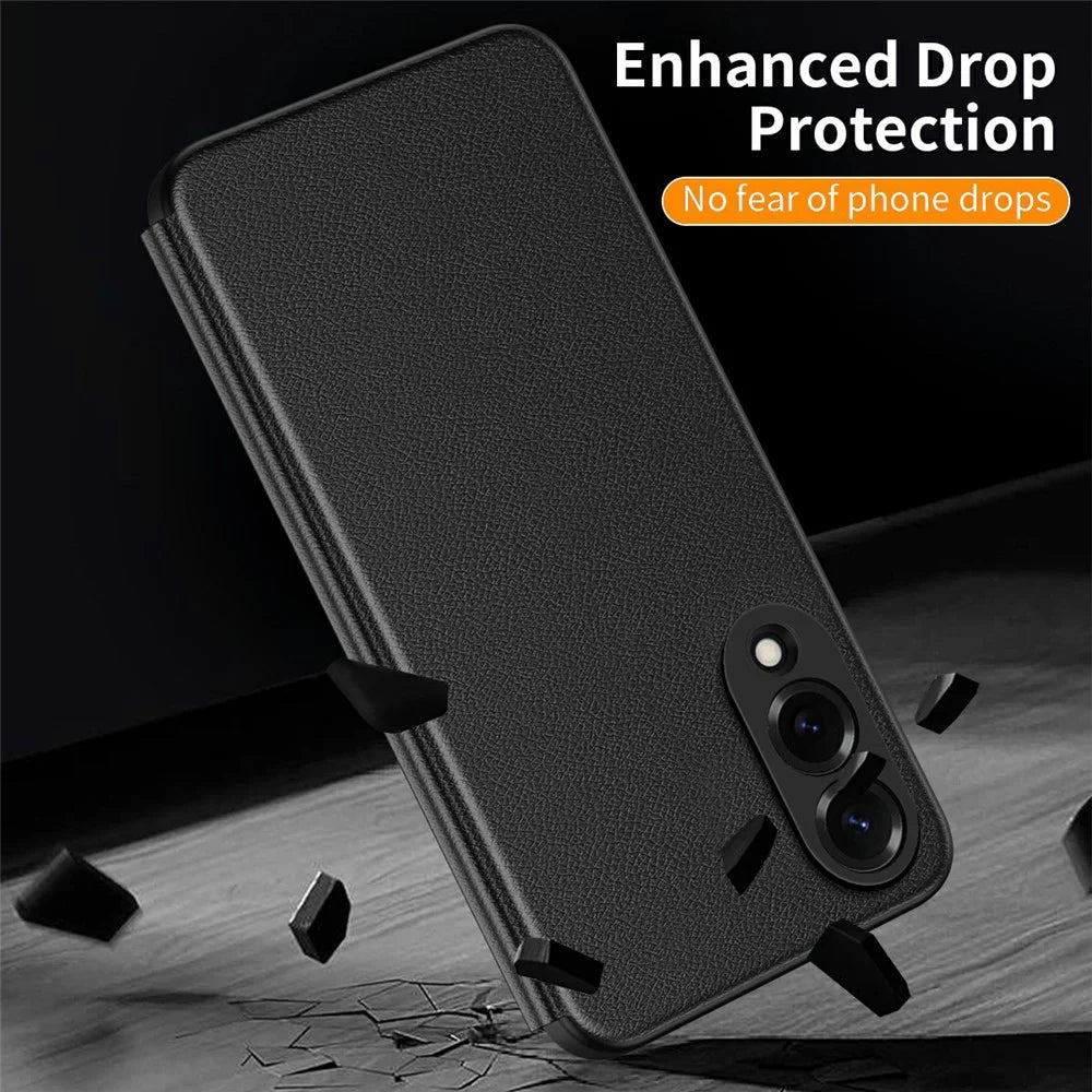 For Samsung Galaxy S25 Edge Case Smart View Window Leather Phone Cover - Black - 6