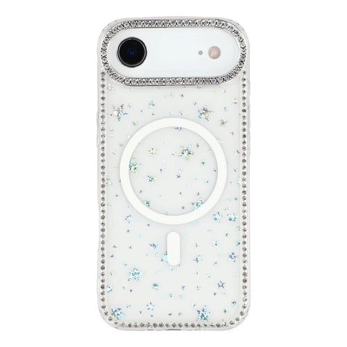 For iPhone Air Case Compatible with MagSafe Rhinestone Edge Glitter Back TPU + PC IMD Phone Cover - Starry Transparent - 1