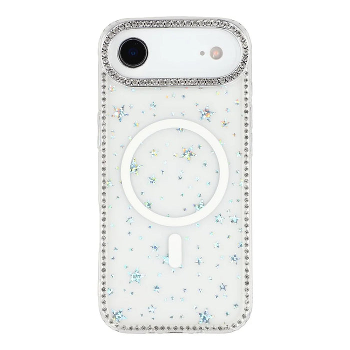 For iPhone Air Case Compatible with MagSafe Rhinestone Edge Glitter Back TPU + PC IMD Phone Cover - Starry Transparent - 1