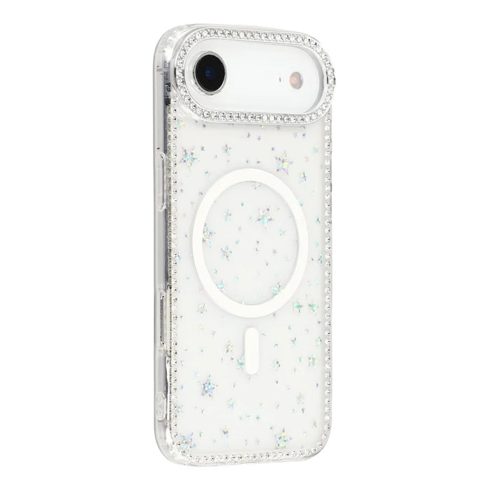 For iPhone Air Case Compatible with MagSafe Rhinestone Edge Glitter Back TPU + PC IMD Phone Cover - Starry Transparent - 3
