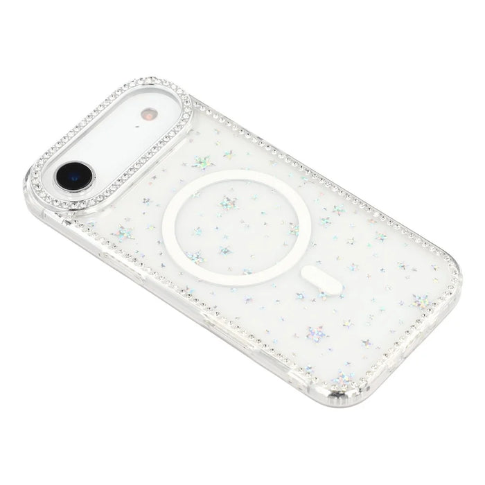 For iPhone Air Case Compatible with MagSafe Rhinestone Edge Glitter Back TPU + PC IMD Phone Cover - Starry Transparent - 4